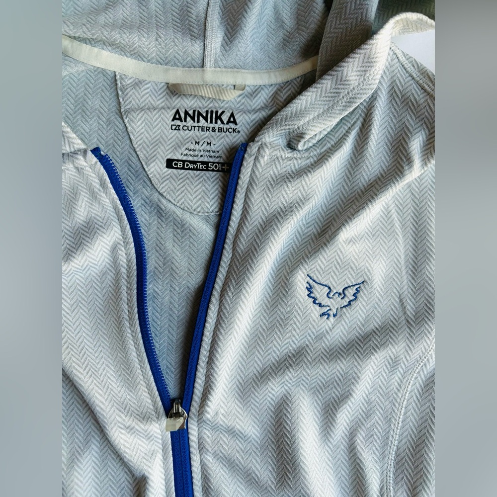 Annika‎ M Cutter & Buck Women’s Herringbone Full Zip w/Hood CB DryTec 50UPF